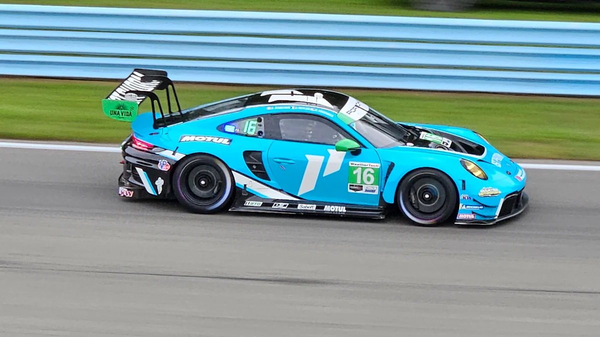 Wright Motorsports Porsche 992 GT3 R cornering at Watkins Glen